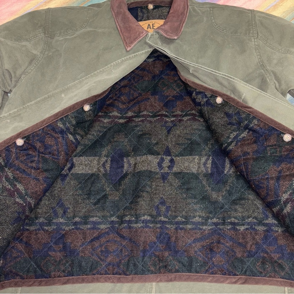 American Eagle men’s XL barn coat chore Green jacket flannel lined double pocket